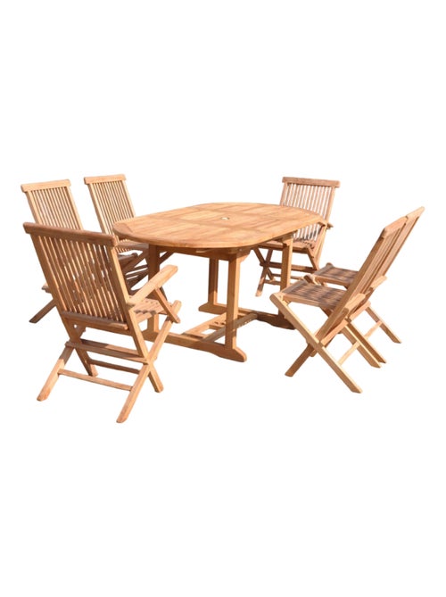 KAJANG Table de jardin ovale et 4 chaises et 2 fauteuils en teck - Kiabi