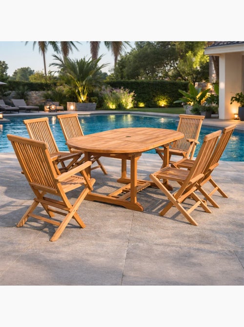 KAJANG Table de jardin ovale et 4 chaises et 2 fauteuils en teck - Kiabi