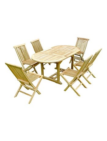 KAJANG Table de jardin ovale et 6 chaises en teck
