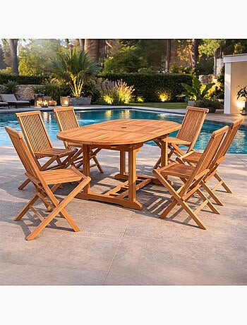 KAJANG Table de jardin ovale et 6 chaises en teck