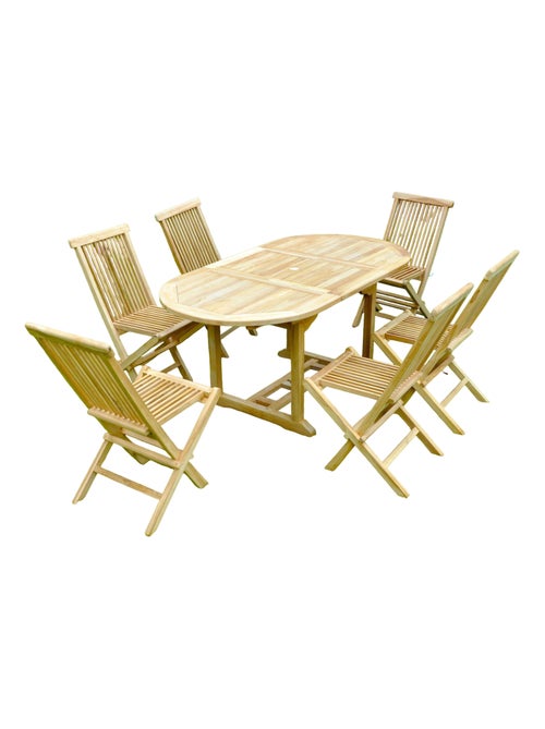 KAJANG Table de jardin ovale et 6 chaises en teck - Kiabi