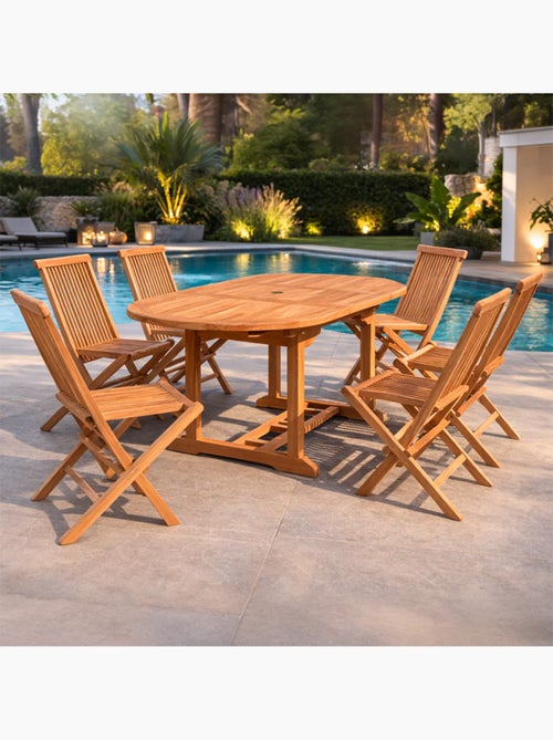 KAJANG Table de jardin ovale et 6 chaises en teck - Kiabi