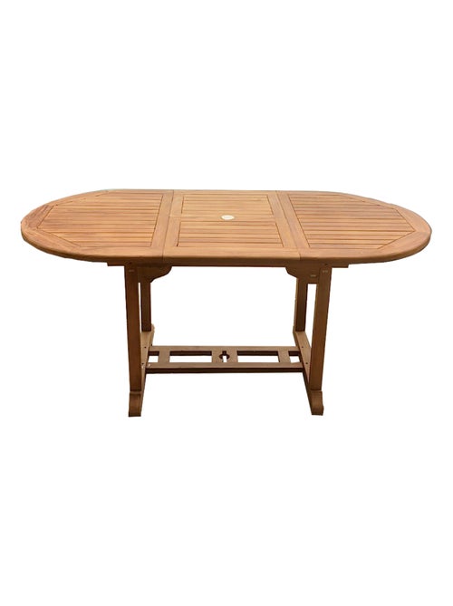 KAJANG Table de jardin ovale extensible en teck brut 6 personnes - Kiabi KAJANG Table de jardin ovale extensible en teck brut 6 personnes - Kiabi