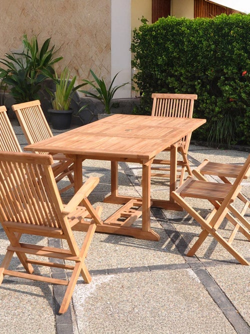 KAJANG Table de jardin rectangulaire 4 chaises 2 fauteuils en teck - Kiabi