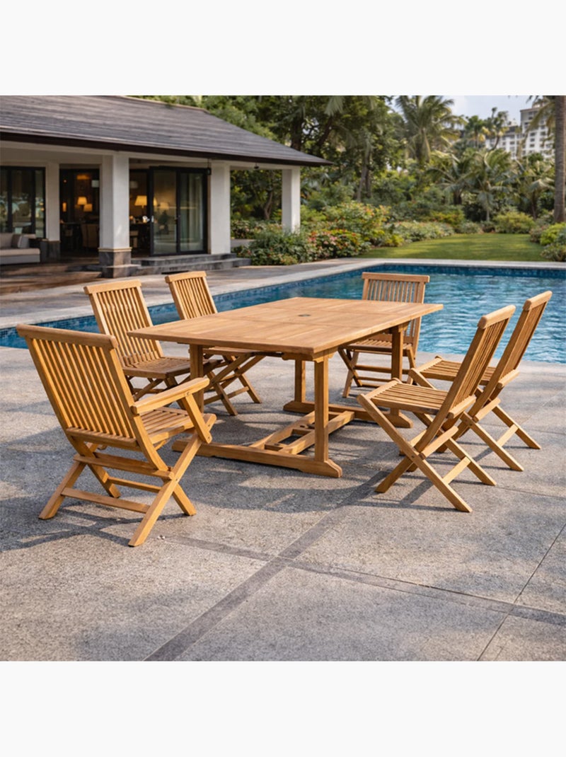 KAJANG Table de jardin rectangulaire 4 chaises 2 fauteuils en teck Marron - Kiabi