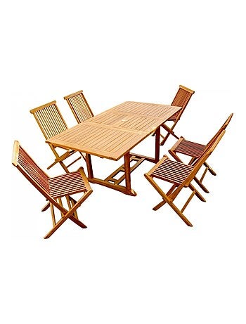 KAJANG Table de jardin rectangulaire et 6 chaises en teck