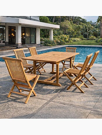 KAJANG Table de jardin rectangulaire et 6 chaises en teck