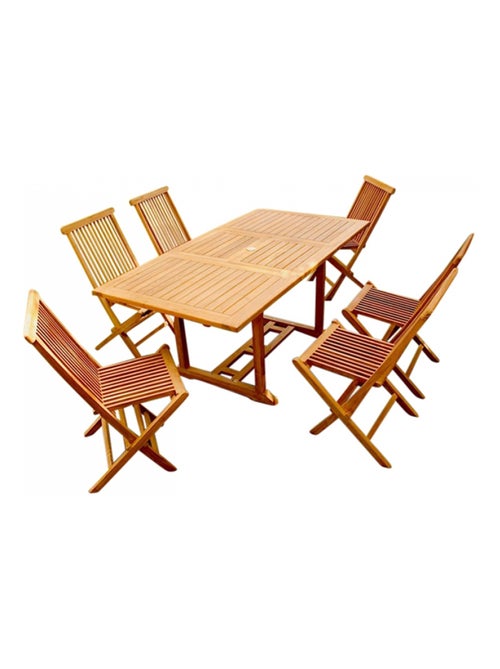 KAJANG Table de jardin rectangulaire et 6 chaises en teck - Kiabi