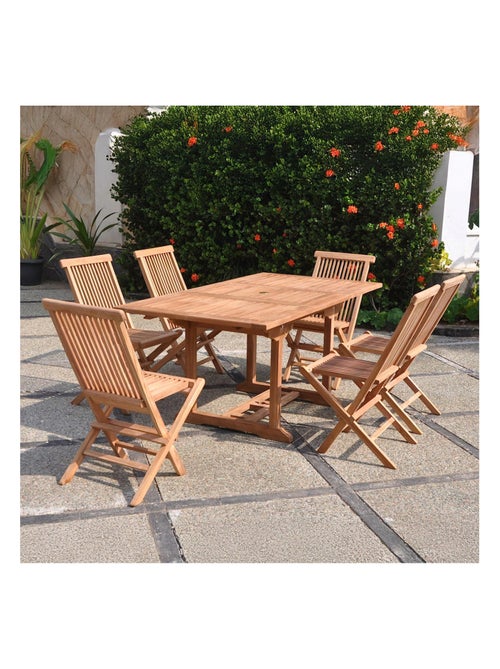 KAJANG Table de jardin rectangulaire et 6 chaises en teck - Kiabi