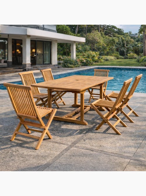 KAJANG Table de jardin rectangulaire et 6 chaises en teck - Kiabi