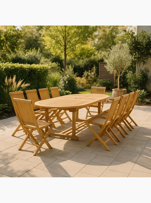 KAJANG Table ovale + 10 chaises - Kiabi