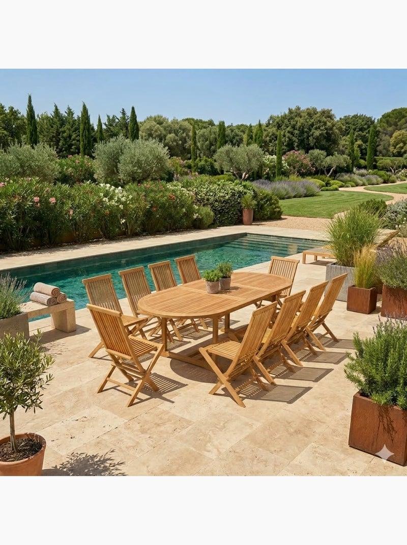 KAJANG Table ovale + 10 chaises Marron - Kiabi