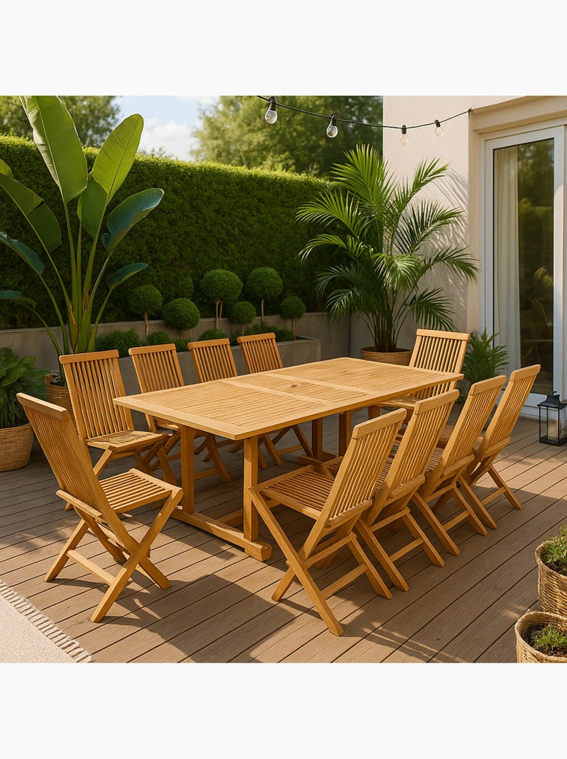KAJANG Table rectangulaire + 10 chaises Marron - Kiabi