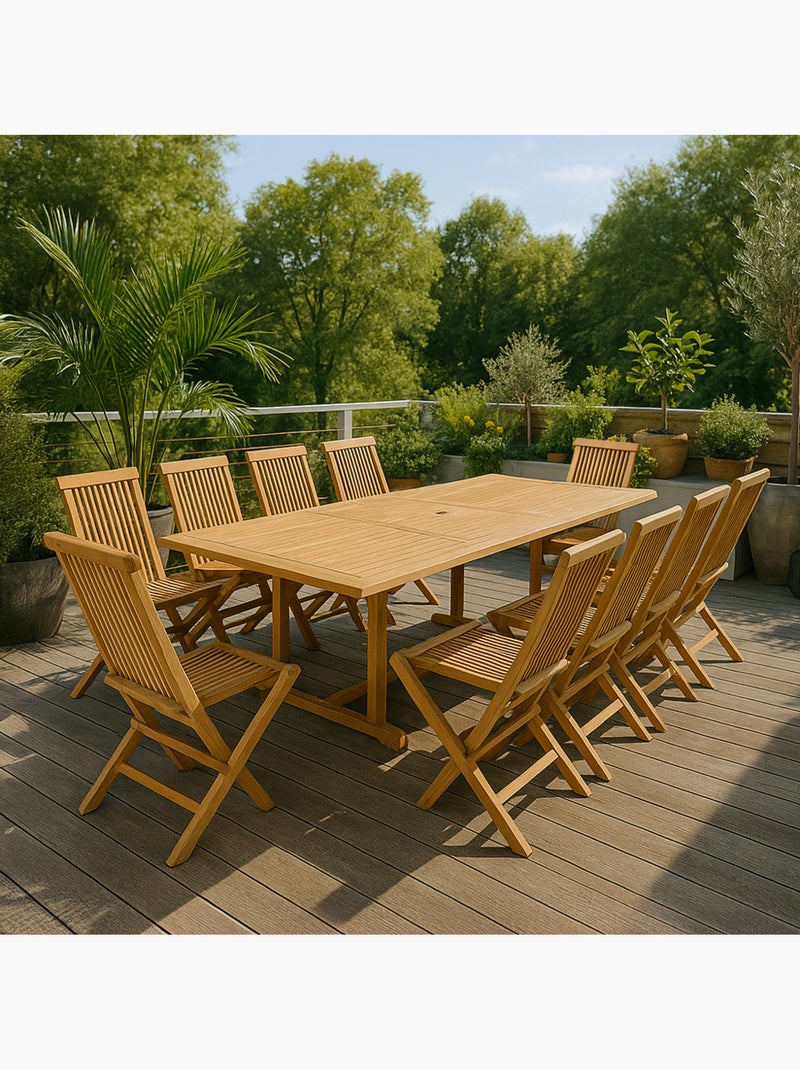 KAJANG Table rectangulaire + 10 chaises Marron - Kiabi