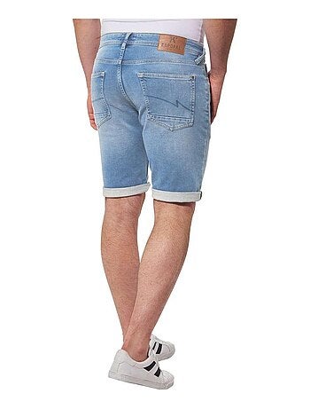 Short en jean en coton indigo uni avec une coupe droite et 5 poches