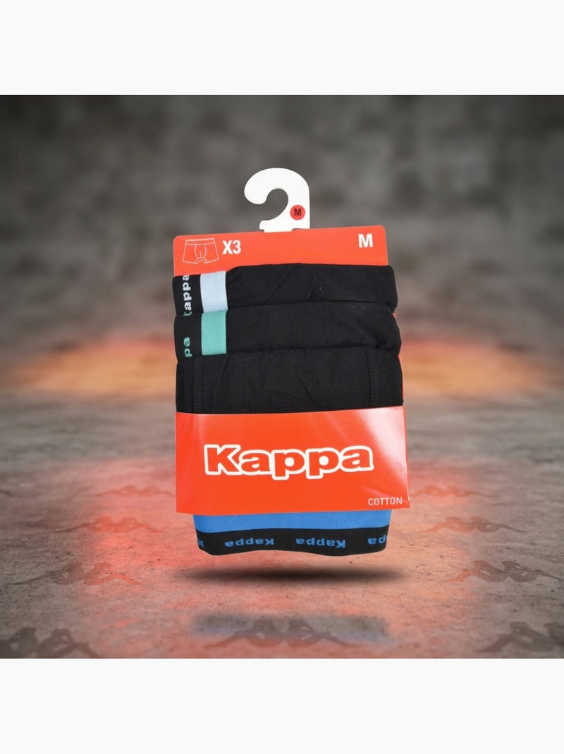 KAPPA Boxers Homme Lot de 3, Coton, Ceinture Élastique Siglée Kappa Noir - Kiabi
