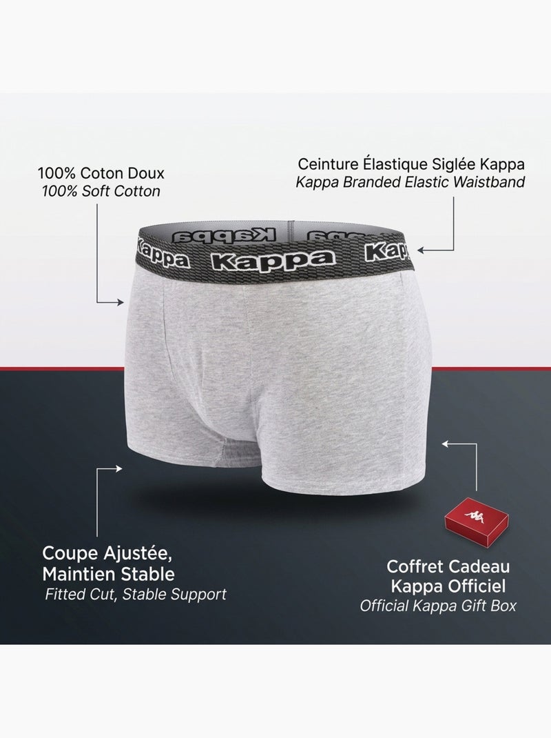 KAPPA Boxers Homme Pack de 4 (Lot) - Coton, Coffret Cadeau Gris Vert Noir - Kiabi