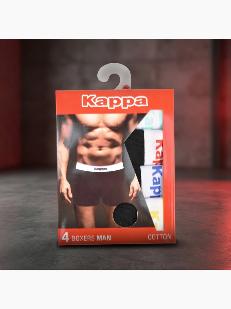 KAPPA Boxers Homme Pack de 4 (Lot) - Coton, Coffret Cadeau Noir Noir Blanc - Kiabi