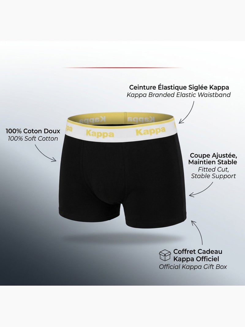 KAPPA Boxers Homme Pack de 4 (Lot) - Coton, Coffret Cadeau Noir Noir Blanc - Kiabi