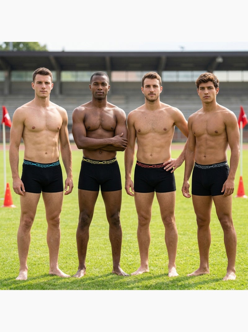 KAPPA Boxers Homme Pack de 4 (Lot) - Coton, Coffret Cadeau Noir Noir Noir - Kiabi