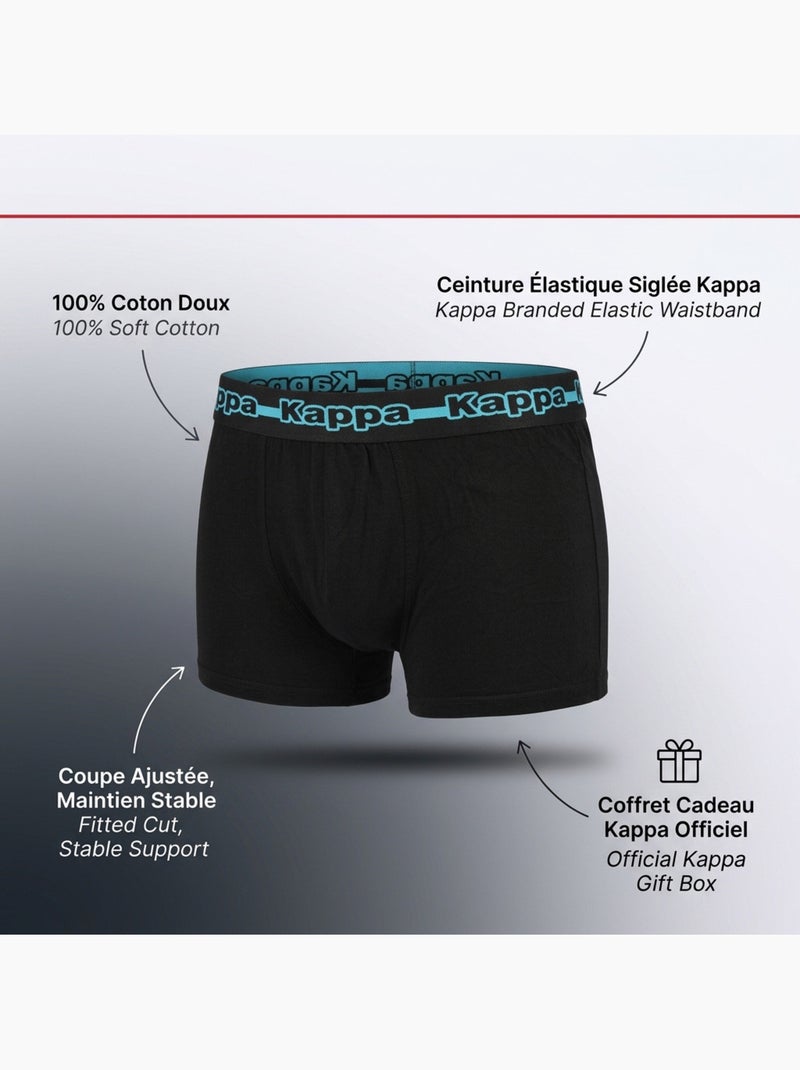 KAPPA Boxers Homme Pack de 4 (Lot) - Coton, Coffret Cadeau Noir Noir Noir - Kiabi