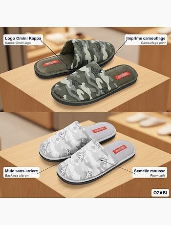 KAPPA Pantoufles Mules Homme Moletonnées Logo Omini Pack 2 Paires