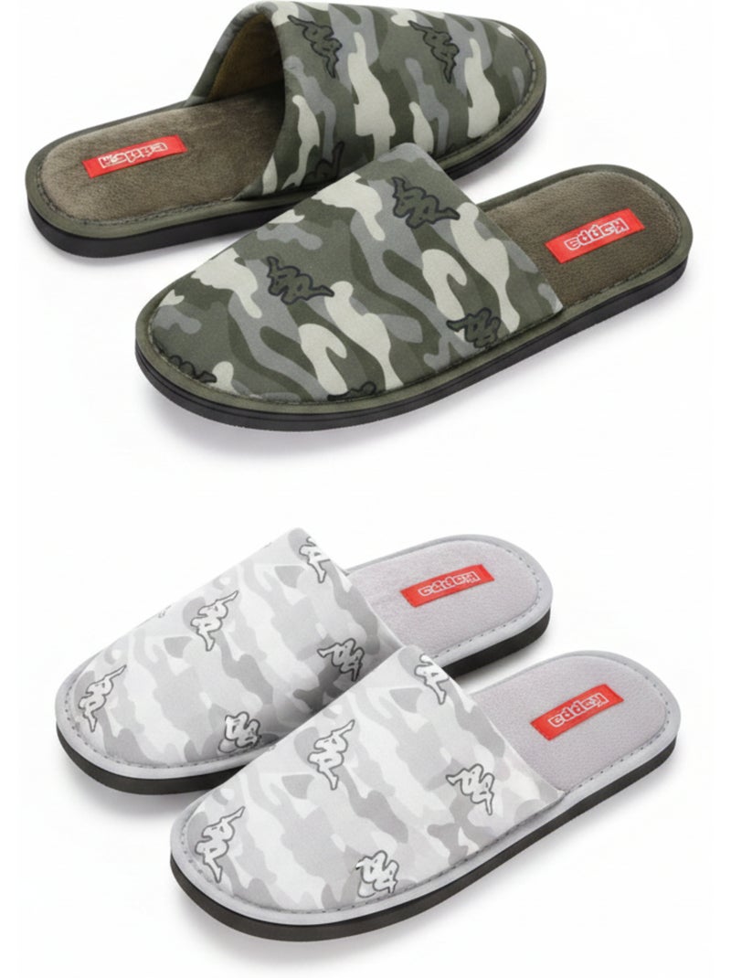KAPPA Pantoufles Mules Homme Moletonnées Logo Omini Pack 2 Paires Gris Kaki - Kiabi