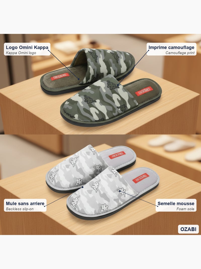 KAPPA Pantoufles Mules Homme Moletonnées Logo Omini Pack 2 Paires Gris Kaki - Kiabi