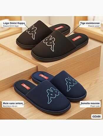 KAPPA Pantoufles Mules Homme Moletonnées Logo Omini Pack 2 Paires