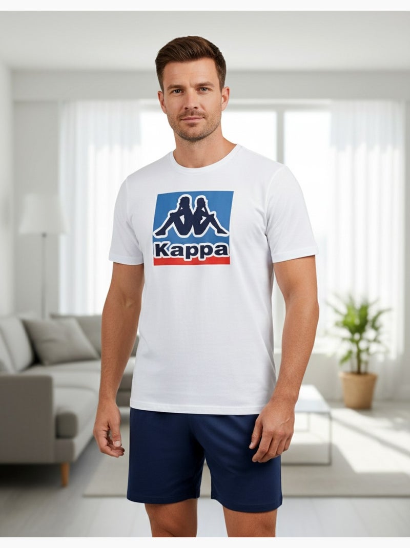 Kappa Pyjama Court Homme Coton Blanc Bleu - Kiabi