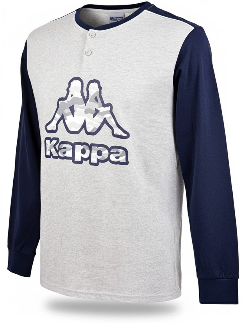 Kappa Pyjama Homme Long Coton Bleu Gris - Kiabi