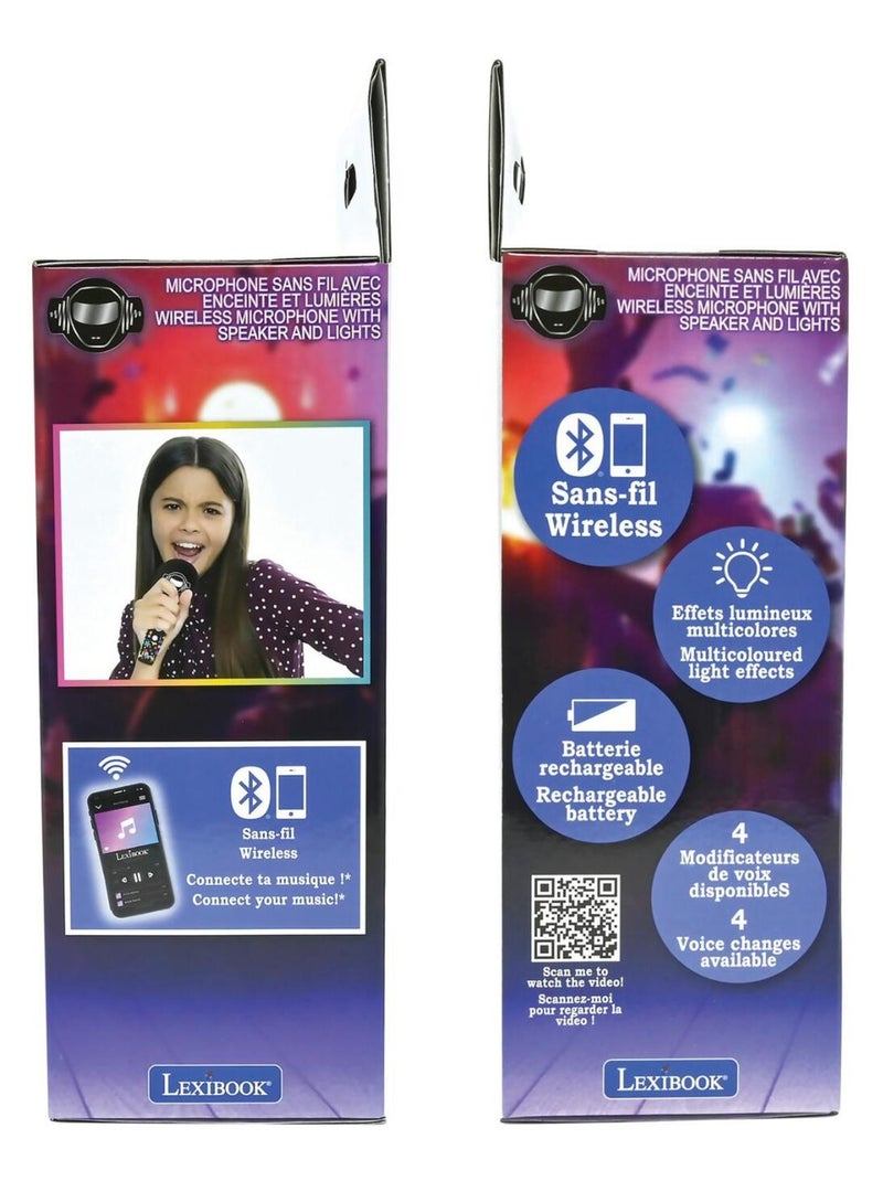 Karaoke Microphone Bluetooth/Sans fil avec effets sonores et lumineux Noir - Kiabi