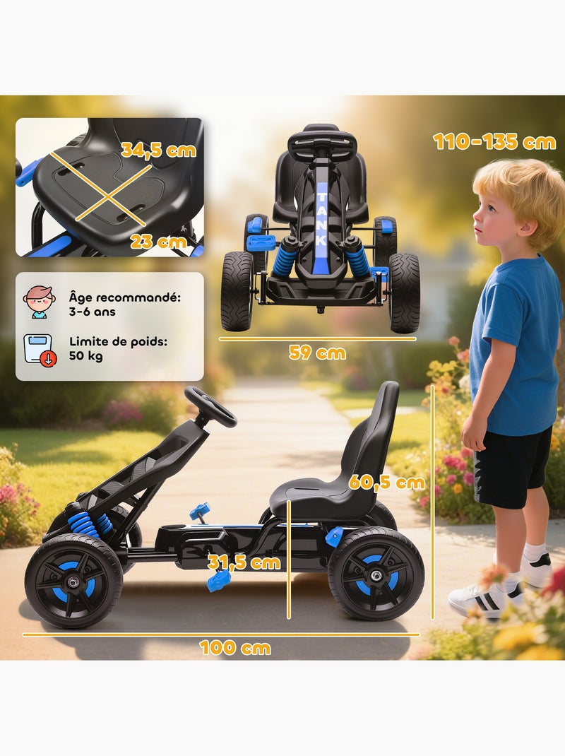 Kart à pédales enfant Go Kart carter chaine fermé dossier haut Bleu Bleu - Kiabi