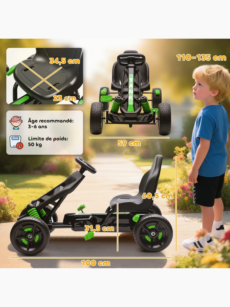 Kart à pédales enfant Go Kart carter chaine fermé dossier haut Vert - Kiabi