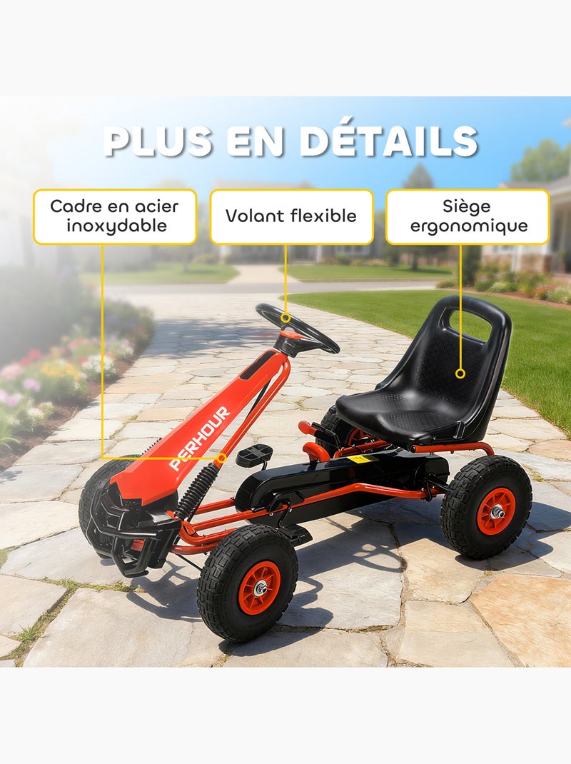 Kart à pédales enfant siège réglable pneus eva carter chaine fermé Rouge - Kiabi