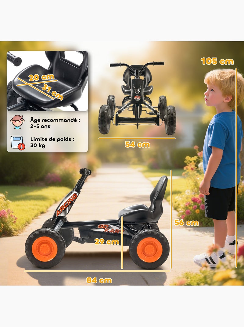 Kart à pédales go-kart enfant carter chaine fermé marche av ar orange noir Noir - Kiabi