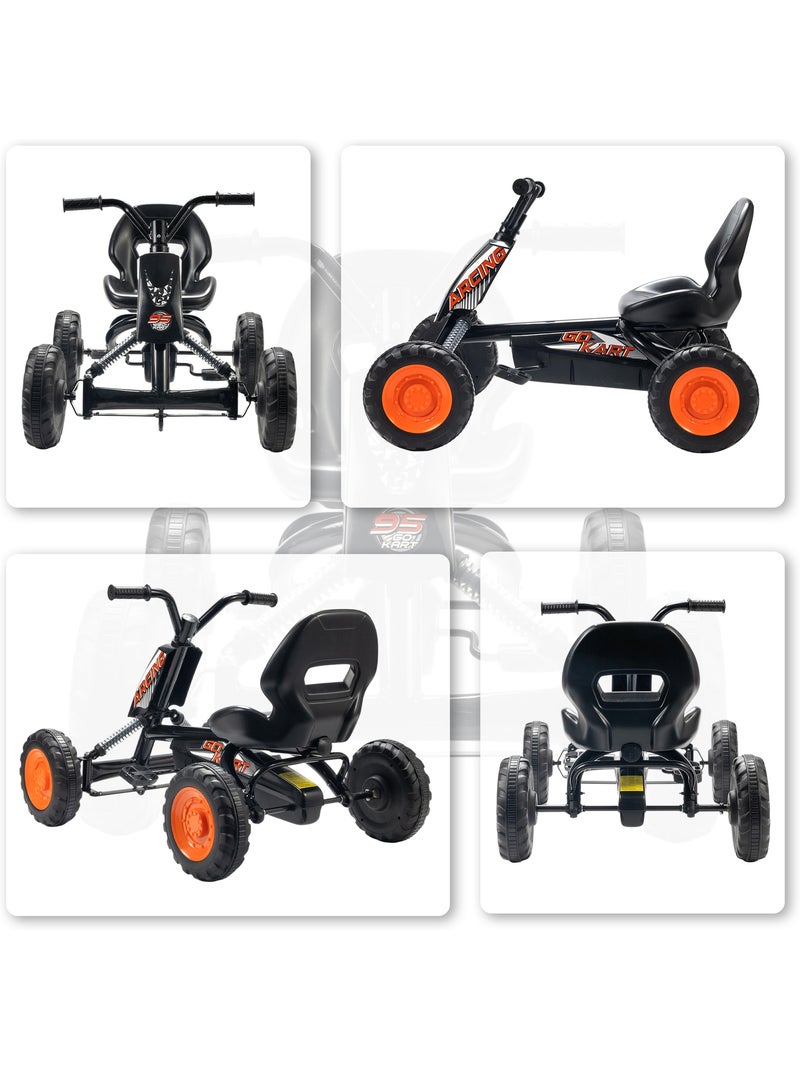 Kart à pédales go-kart enfant carter chaine fermé marche av ar orange noir Noir - Kiabi