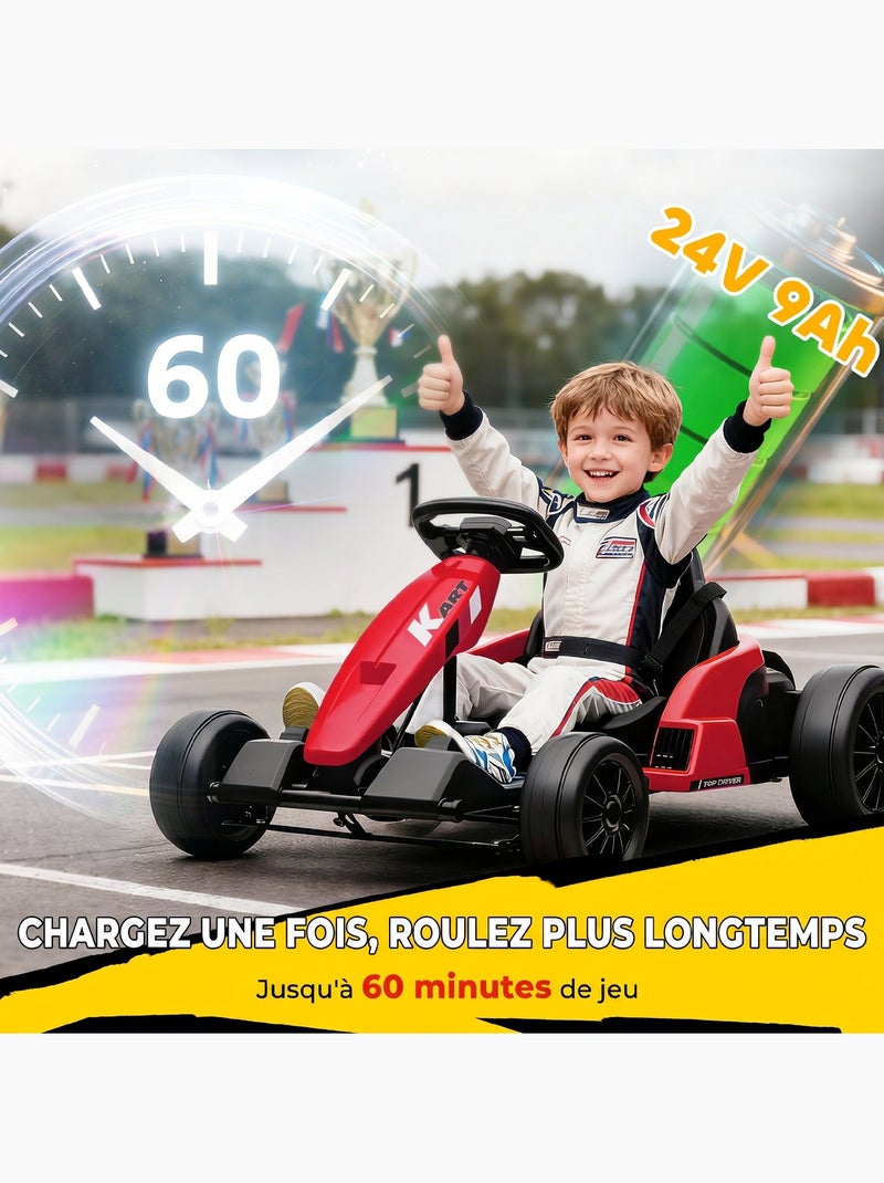 Kart électrique enfant 2 moteurs 24v 150w 2 vitesses musiques Rouge - Kiabi