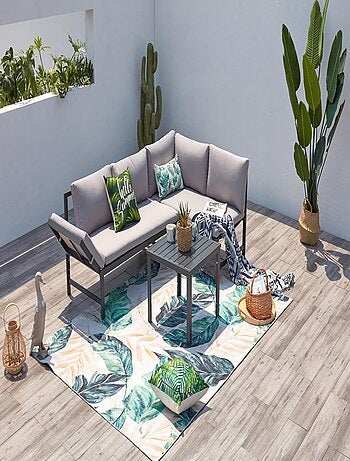 KATEA Salon de jardin bas 4 places gris clair
