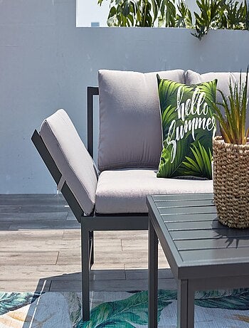 KATEA Salon de jardin bas 4 places gris clair