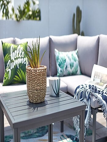 KATEA Salon de jardin bas 4 places gris clair
