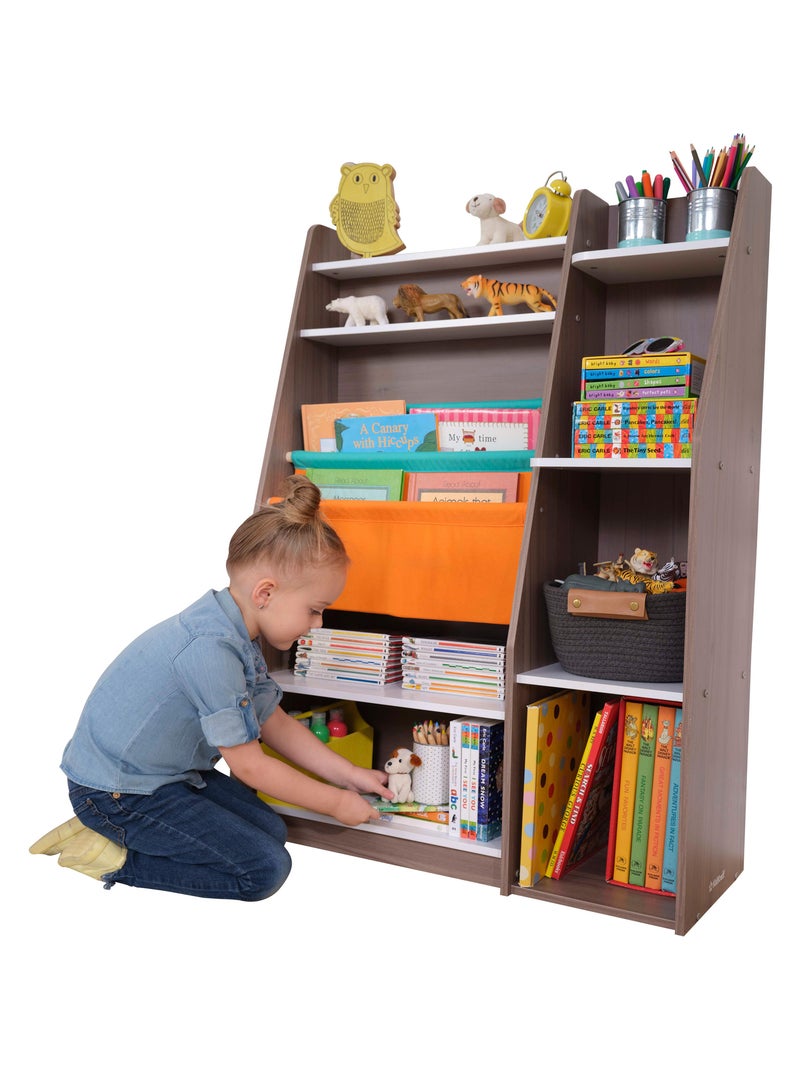 KidKraft - Bibliothèque Avec Pochettes De Rangement - Gris Cendré Marron - Kiabi