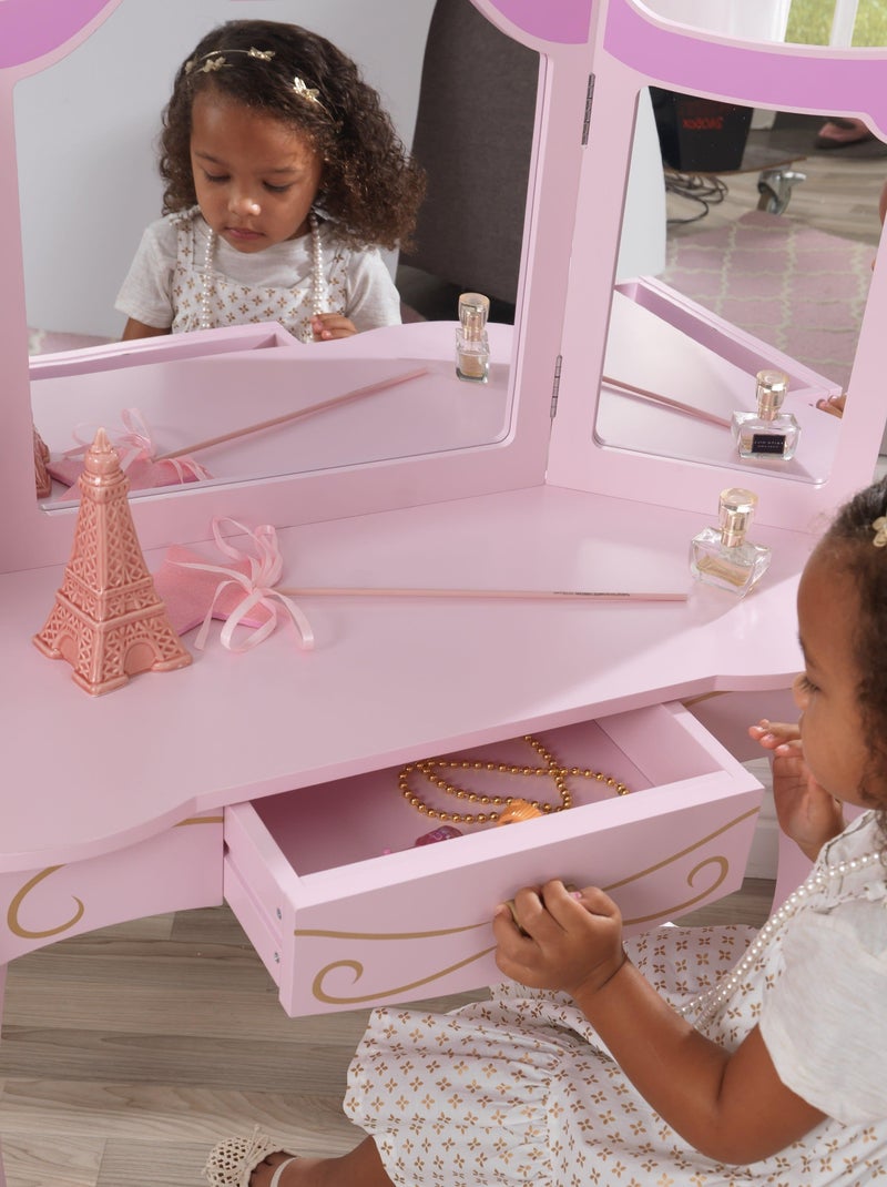 KidKraft - Coiffeuse Princesse En Bois Avec Tiroir De Rangement Et Miroir Incassable N/A - Kiabi