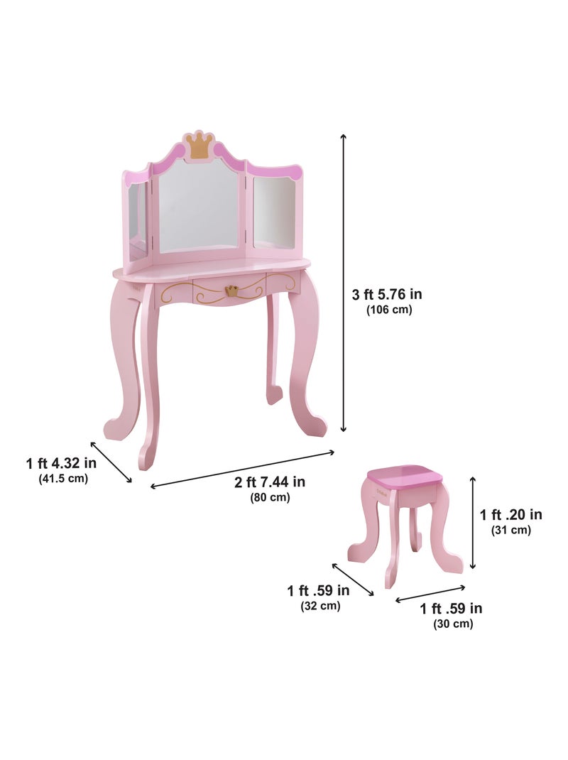 KidKraft - Coiffeuse Princesse En Bois Avec Tiroir De Rangement Et Miroir Incassable N/A - Kiabi