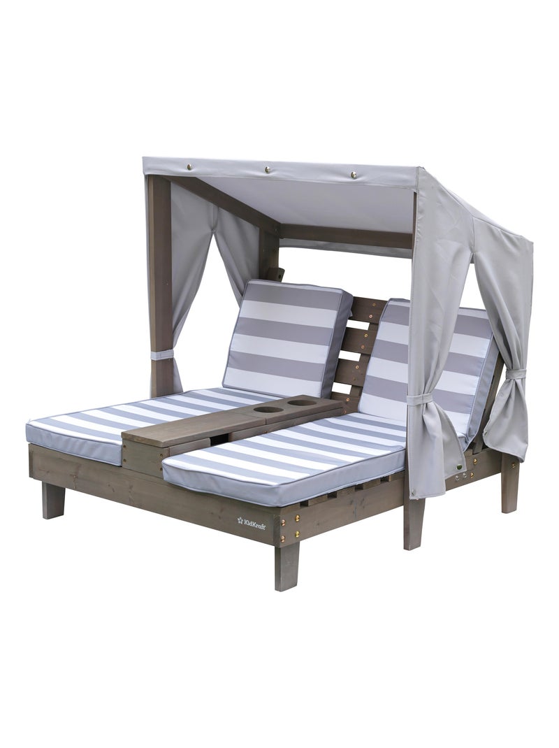 KidKraft - Double Chaise Longue En Bois Avec Porte-gobelets Pour Enfant - Gris Et Blanc Gris - Kiabi