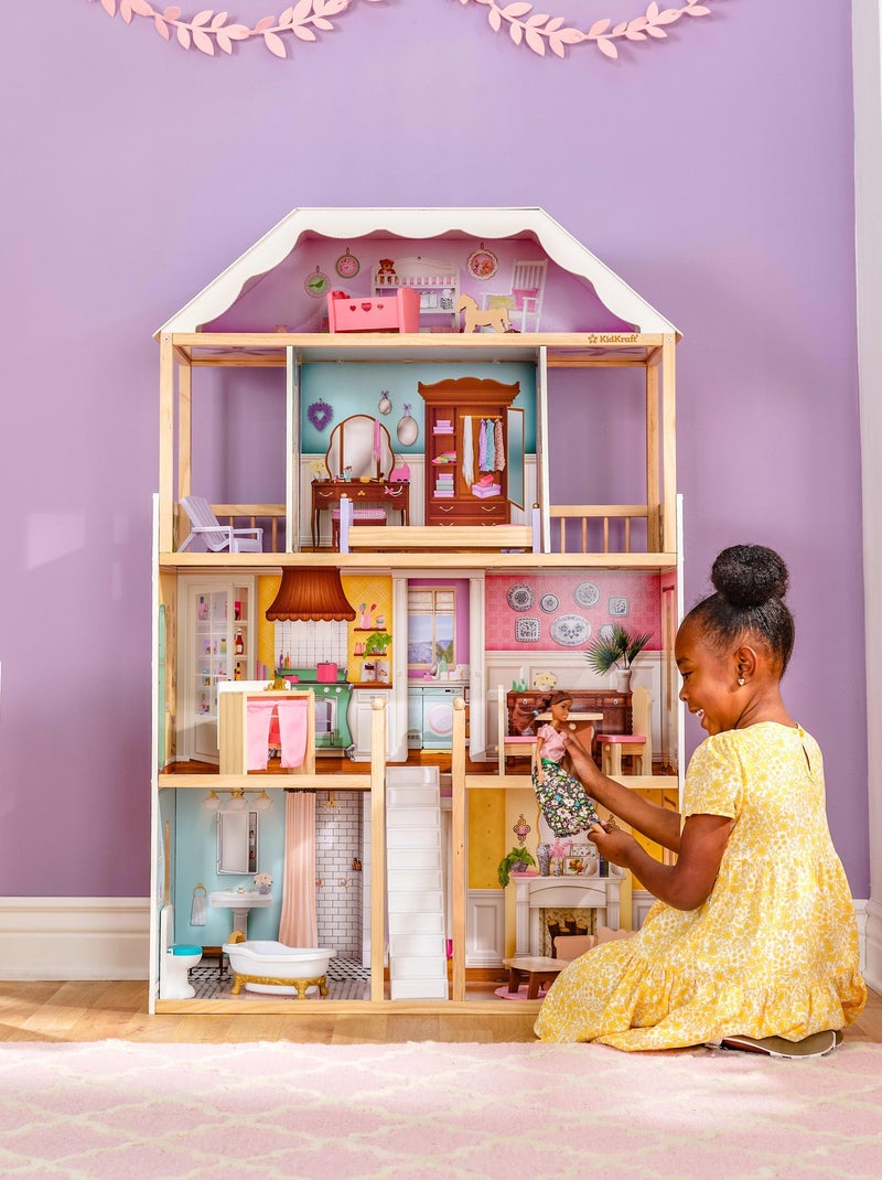 KidKraft - Maison  de poupée en bois Charlotte avec 14 accessoires inclus - EZ Kraft Rose - Kiabi