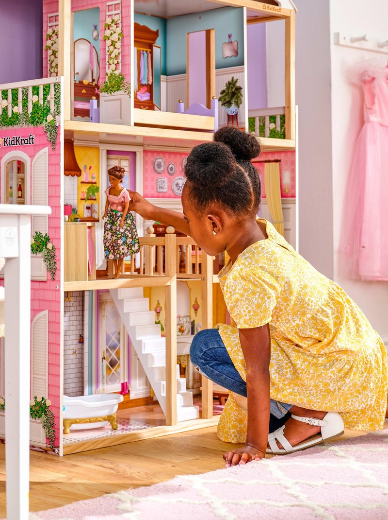 KidKraft - Maison  de poupée en bois Charlotte avec 14 accessoires inclus - EZ Kraft Rose - Kiabi