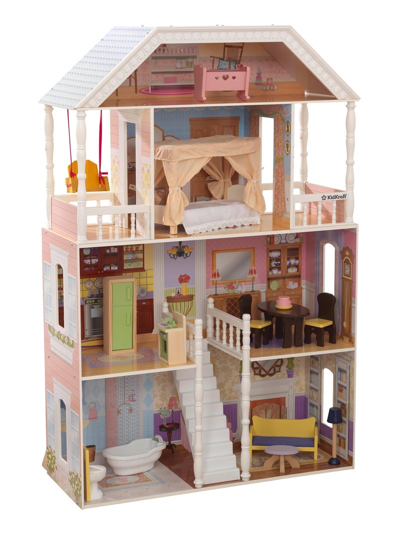 KidKraft - Maison  de poupée en bois Savannah avec 14 accessoires inclus Blanc - Kiabi