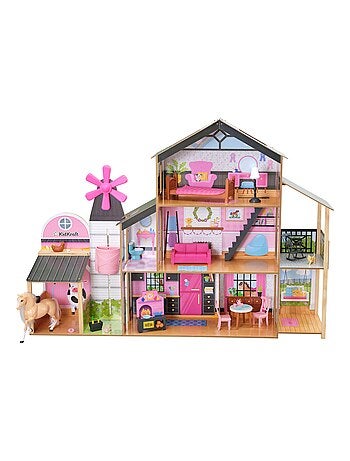 Grande maison de poupée ferme 14 accessoires meubles de poupée gris blanc  enfant - N/A - Kiabi - 147.49€
