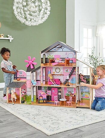 Grande maison de poupée ferme 14 accessoires meubles de poupée gris blanc  enfant - N/A - Kiabi - 147.49€